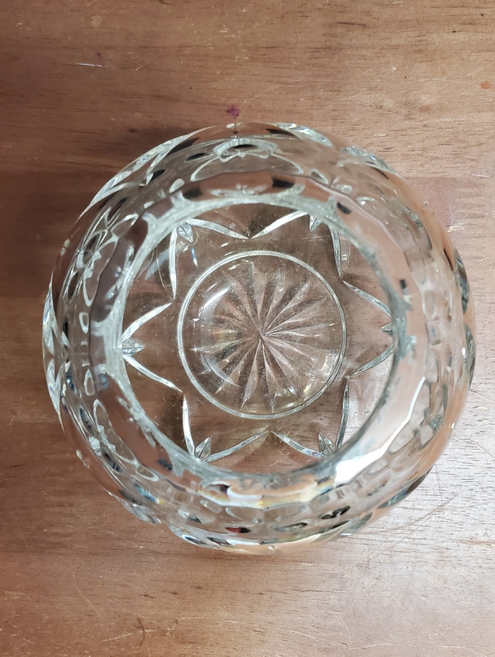 Vintage 4 Inch Bohemian Crystal Round Ball Cut Glass Rose Bowl Vase